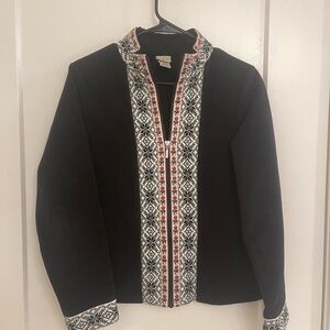 Vintage L.L. Bean Fleece Nordic Zipper Jacket Black Jacket Red White Accents